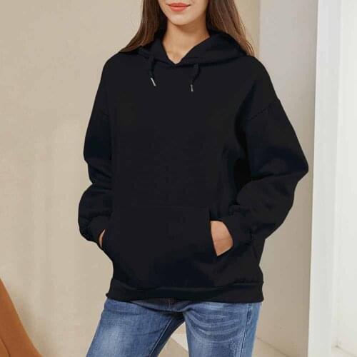 Hooded Black Sweatshirt Women Hip Hop Harajuku Vintage Pullover Sweatshirt Oversized Casual Long Sleeve Cotton Winter Jacket