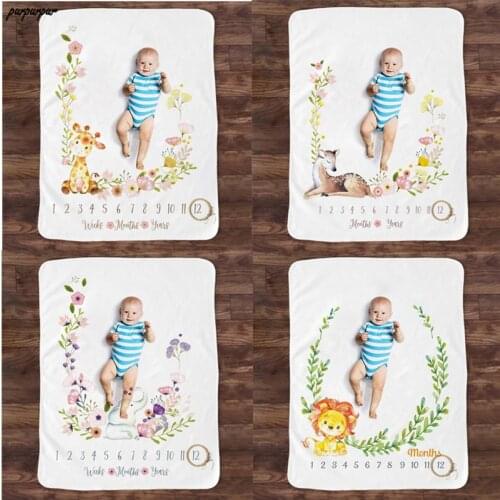 Baby Monthly Record Growth Milestone Blanket Newborn Animal Pattern Photography Props Photo Creative Background Cloth Infant