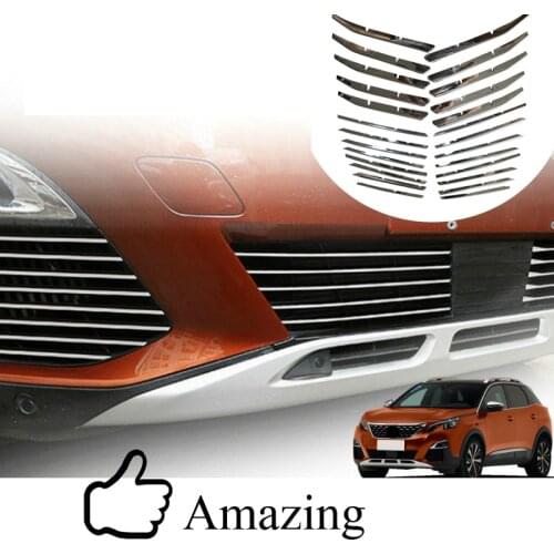 For Peugeot 3008 GT 2016-2020 Stainless Front Fog Light Middle Grille Bottom Insert Strip Decoration Cover Trim Car Styling