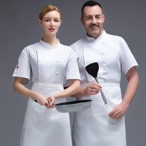 Double Breasted Men and Women Chef Uniform Hotel Cooking Bakery Short Sleeve Kitchen Jackets Pastry Catering Restaurant Workwear