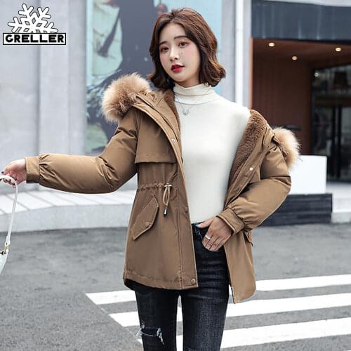 GRELLER New Cotton Thick Warm Winter Jacket Coat Women Casual Short Parkas Winter Clothes Fur Lining Hooded Parka Mujer Coats