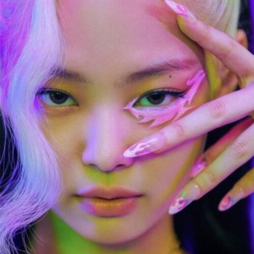 Hot selling Korean fashion pure color with pink flame pattern fake nails punk style lady full nail tips with glue false nails