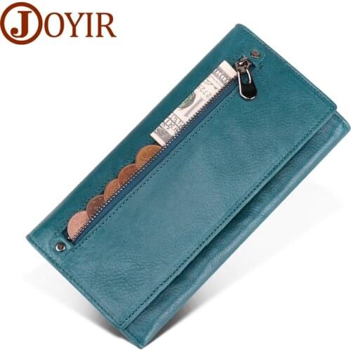 JOYIR Ladies Clutch Bag Wallet Genuine Leather Women Long Wallet Fashion Female Zipper Rfid Wallet Coin Purse Card Id Holders