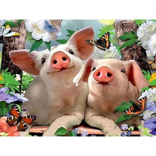 GATYZTORY Unframe Paint By Numbers On Canvas Animal DIY Adult Coloring By Numbers Two Pigs Acrylic Paint Handicraft Unique Gift