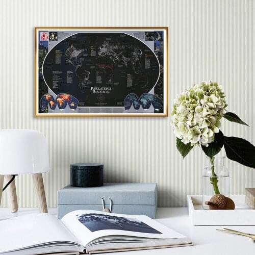 90*60cm The World Population and Resource Map In 1998 Wall Art Poster Retro Canvas Painting Home Decor School Supplies