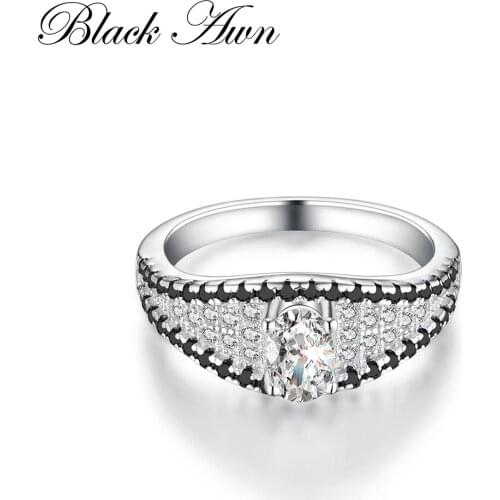 BLACK AWN 2019 New Genuine 100% 925 Sterling Silver Jewelry Rings for Women Black&White Stone Bijoux Party Gift C243