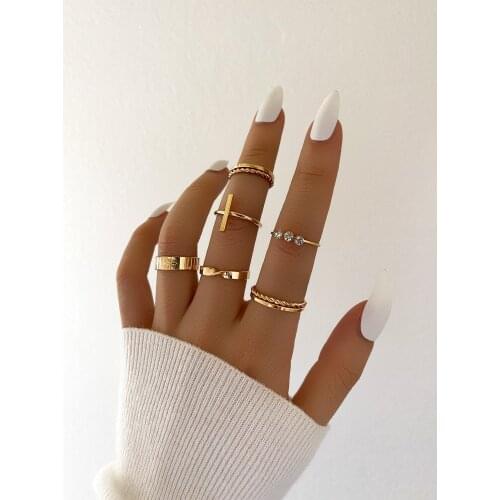 Stillgril 6Pcs Vintage Crystal Gold Rings for Women Punk Geometric Set Stranger Things Wedding Couple 2021 Trendy Jewelry Anillo