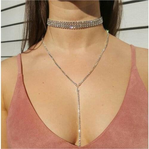 Crystal Stone Three Row Choker Necklace Set I Fashion Necklace Chain Set Jewelry Collares For Women