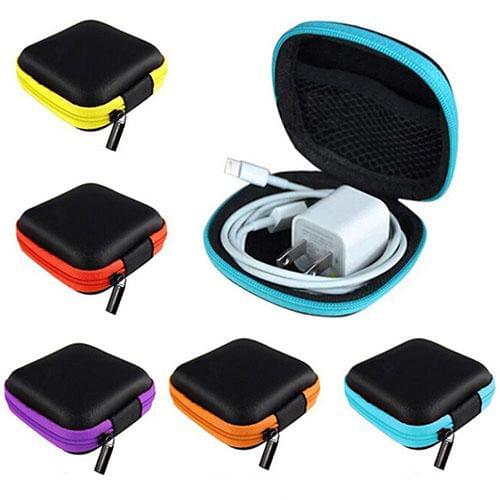 Square Pocket Hard Case Storage Bag for Headphone Earphone Earbuds TF SD Card