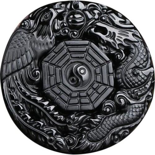 Hot ! DropShipping natural obsidian dragon and phoenix eight trigrams brand pendant for men and women mascot crystal necklace