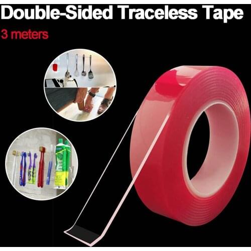 3 Meters Reusable Double Sided Tape Adhesive Heavy Duty Adhesive Loop Transparent Traceless Tape Clear Washable Remove Sticker