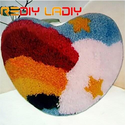 Latch Hook Kits Make Your Own Rug Rainbow Love Crocheting Cushion Mat DIY Carpet Rug Acrylic Yarn Printed Canvas Hobby & Crafts