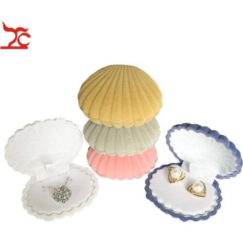 Sale 50Pcs Lovely Shell Shape Velvet Pendant Earring Case Engagement Wedding Party Necklace Jewelry Display Storage Gift Box