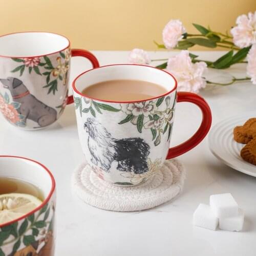 Handmade Ceramic Dog Mugs American Style Home Decor Vintage Kitchen Office Drinkware Breakfast Porcelain Cup For Coffee Tea Milk