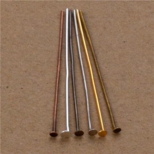 200pcs/lot Length 40 50 mm Flat Head Pins Dia 0.7mm(21gague) Antique Bronze/Gold/Silver Color Headpins for Jewelry Making