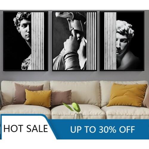 Nordic Black White Wall Art Canvas Painting Posters Prints Modern Retro Roman Column Figure Sculpture Picture for Home Decoratio