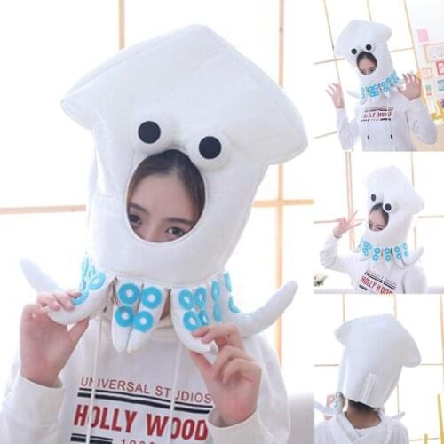 Funny Squid Animal Plush Hat Toy Cartoon Japanese Octopus Headgear Party Props 649C