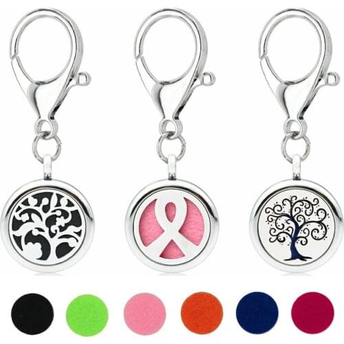Dog Ribbon Key Chain Essential Oil Perfume Diffuser 25mm Magnetic Locket with Lobster Clasp Key Ring 5pcs Pads Free