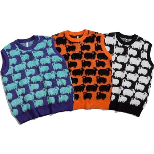 Sweater Vest Women Korean Style Harajuku Soft Leisure Knitted Lamb V-Neck Vintage свитер оверсайз Streetwear Classic Aesthetic