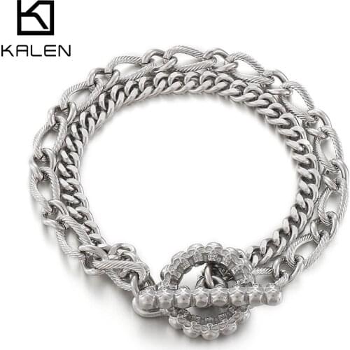 Kalen 6mm Skull Thick Cuban Chain Gold Rock Mens Stainless Steel Bracelet Accessories