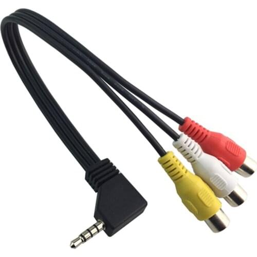 High Speed 90degree 3.5 mm Male Jack To 3 RCA Female Plug Adapter Audio Converter Video AV Cable Wire Cord