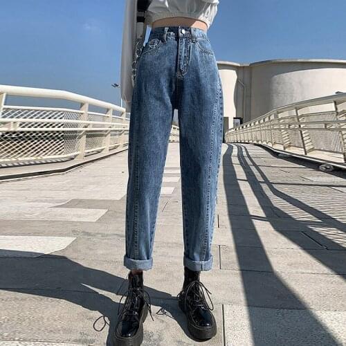 Women' High Waist 9-point Straight Denim Jeans Pocket Slim Korean Fashion Style Female Pencil Pants Jean Autumn Winter Trouser
