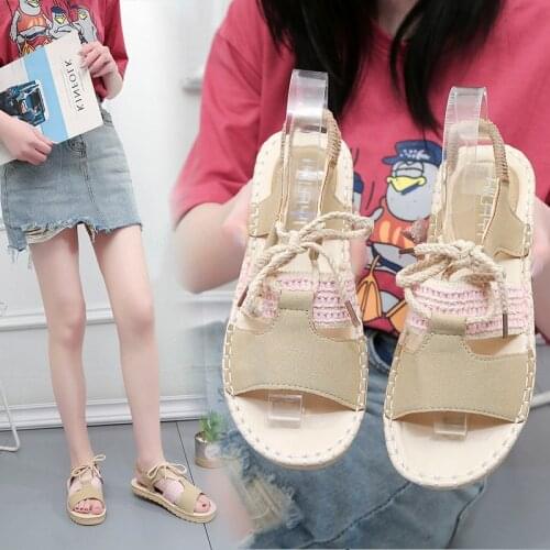New womens shoes Korean Harajuku Style student Lolita pink / beige open toe flat sandals Cosplay Shoes Women Summer 2019