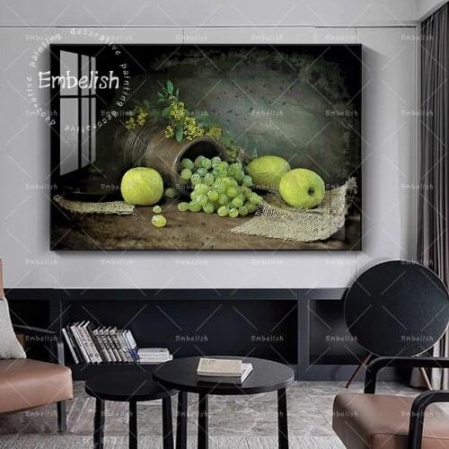 1 Pieces Still Life Grapes In Vase Vintage Wall Art Pictures For Home Decor Kitchen Posters Living Room HD Canvas Oil Paintings