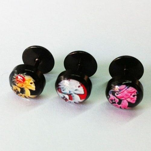 10pcs fashion stud earrings ear plugs stainless steel oil drip for men women skull red rose surgical steel body piercing jewelry