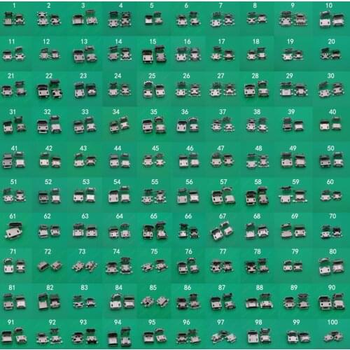 100Model 1000pcs Micro USB 5Pin jack tail,Mini Micro Usb Connector v8 port charging socket for Samsung Lenovo Huawei ZTE HTC ect