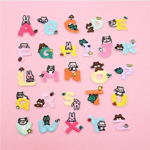 12pcs/lot lovely 26 English letters patches iron on patches clothes stickers badges DIY embroidered patches for cloth decoration