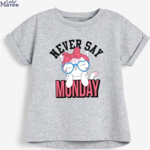 Children 2021 Summer Baby Girl Tee Tops Animal Print Clothes Gray Brand Cotton Letter T Shirt for kids 2-7 years 52023