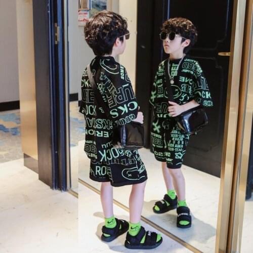 2021 Summer Boys Clothes Suits Teen Boy Fashion Letter Print 2pcs Sets Kids Hip Hop Clothes Casual Cotton Tshirts Shorts Boy Set