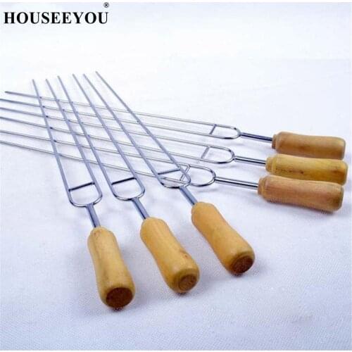 6PCS Stainless Steel U-Shaped Barbecue Brazing Fork Needle Grilling Skewers Double Prong BBQ Tools