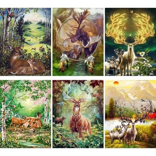 Full Drill Round Elk Animal Diamond Painting Deer Floral Diy Mosaic Embroidery Dream Forest 5D Cross Stitch Hallway Decoration