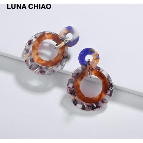 LUNA CHIAO Fashion ZA jewelry Trendy Mix Color Stacked Triple Round Circle Disc Resin Acrylic Drop Big Statement Earrings