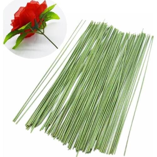 50pcs 25cm Dark Green wire artificial silk flowers stem DIY Handmade Decorative Wreath Flower Sticks Branches Florist Crafts