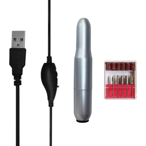 USB Power Electric Grinder Drill Tool Nail Gelatum Removing Drill Manicure Speed Grinding Rotary Tool Kit with 6 Grinding Heads