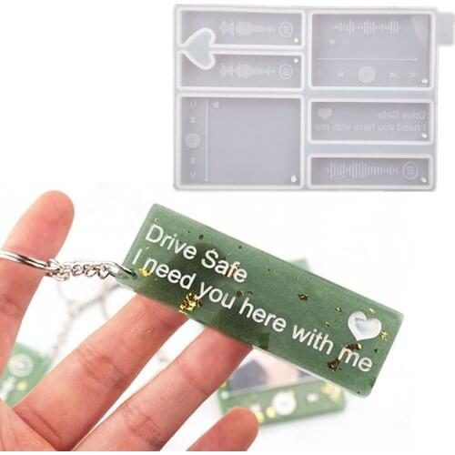 Keychain Resin Mold DIY Crystal Epoxy Resin Mold Music Player Voice Couple Love Keychain Epoxy Mirror Jewelry Silicone Mold