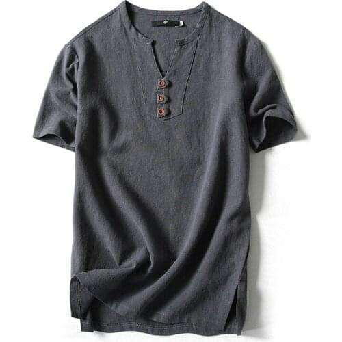 Men T Shirt Summer Men Cotton Tshirts Casual Short Sleeve Chinese Style Vintage V Neck Tees Plus Size Oversize Black White Tops