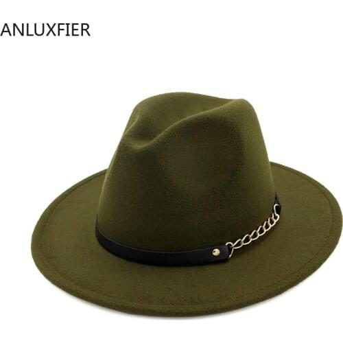 H7550 Autumn Winter Wool Fedoras Hat Women Men Woolen Felt Flat Eave Cap Female Solid Color Simple Church Banquet Party Caps