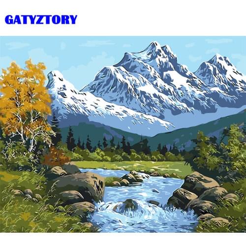 GATYZTORY 60x75cm Frame DIY Painting By Numbers Kit Snow Mountain Landscape Wall Art Picture Canvas Painitng Handpainted For Art
