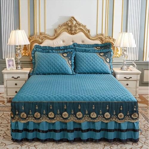 Europe Lace Sanding Qulited Cotton Bed Cover Bedspreads Twin Full Queen King Bedskirt Ruffle Fitted Sheet Pillowcases 3pcs