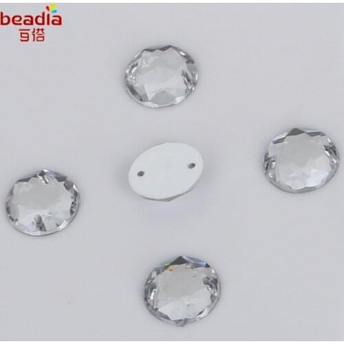 Round Chamfered Surface Acrylic Rhinestones 14-20mm Crystal Stone 2 hole Flat bottom 20-50pcs/bag For Jewelry Accessories