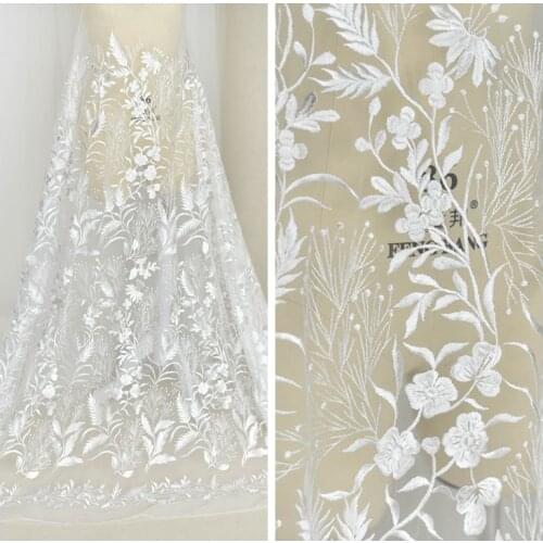 LASUI 3 meters=1lot High level White Flower embroidery soft mesh lace fabric DIY Wedding Veil Dress Decoration Accessories X0465