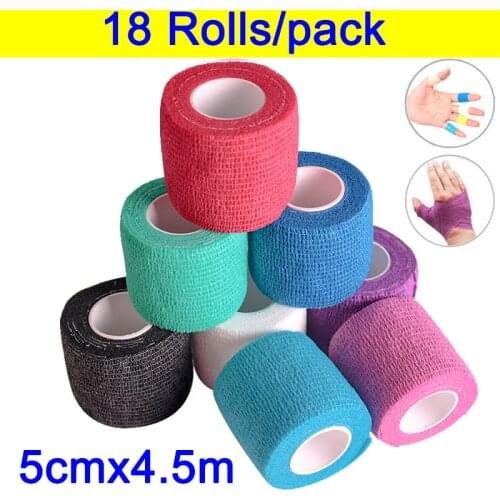 18 Rolls/pack Self Adhesive Elastic Bandage Pain Relief Kinesiology Tape Medical Muscle Support Athletic Fitness Sports Safety