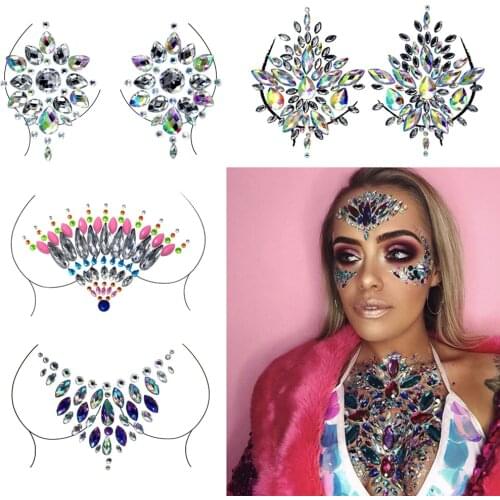 Hot Sexy Chest Crystal Resin Drill Tattoo Sticker Bar Music Festival Rhinestone Tattoo Stickers Carnival Party Makeup Highlight