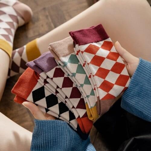 10 Pairs Women Socks Autumn/winter New British Small Diamond Pattern Socks Seamless Socks Middle Tube Socks For Ladies Girls