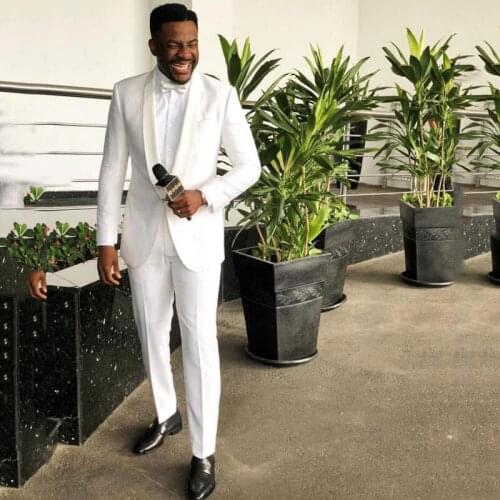 New Arrival Groomsmen White Groom Tuxedos Shawl Ivory Lapel Men Suits 2 Pieces Wedding Best Man ( Jacket+Pants+Tie ) C609