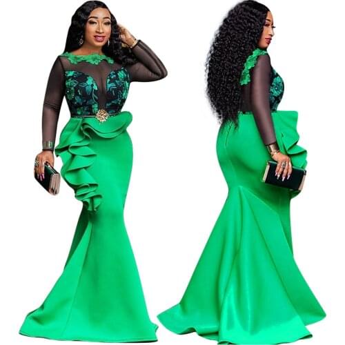 African Plus Size Bodycon Long Party Mermaid Christmas Dress Ladies Sexy Mesh Ruffles Women Robe Wedding Evening Maxi Dresses